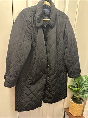 Lands' End Black Quilted Long Coat